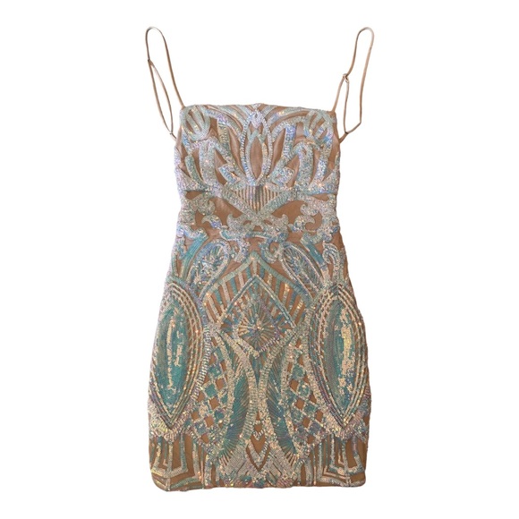 Lucy in the Sky Starstruck Strappy Dress in Nude Iridescence. Size XS. - Picture 5 of 12
